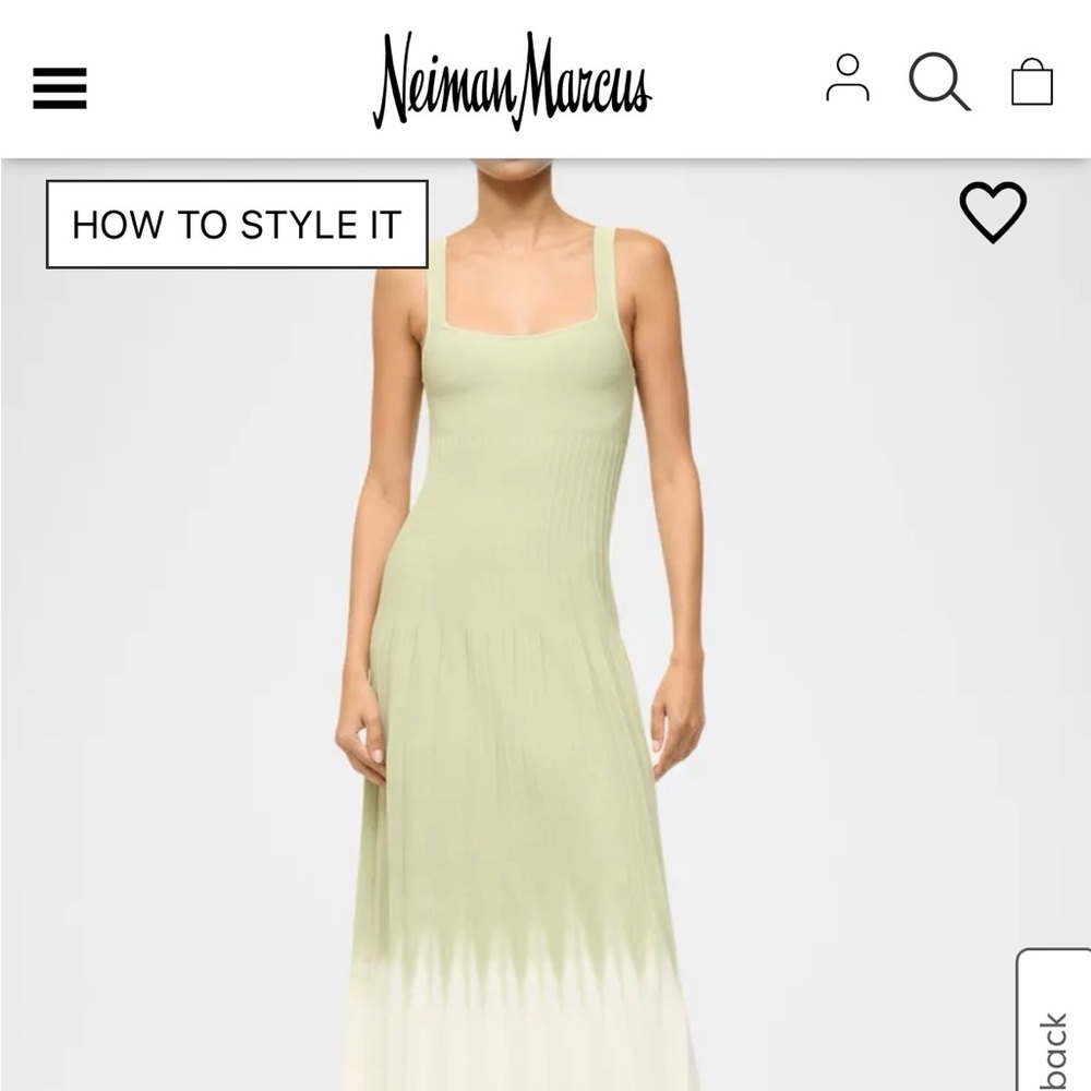 STAUD Green A-Line Pleated Resort Midi Dress